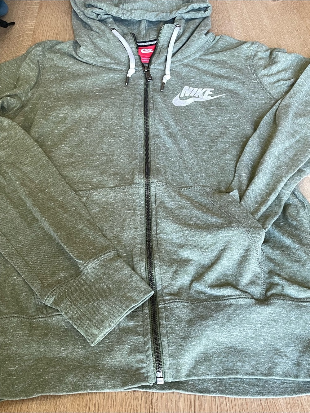 Nike Heathered Olive Green lightweight Full-Zip Hoodie with White Logo